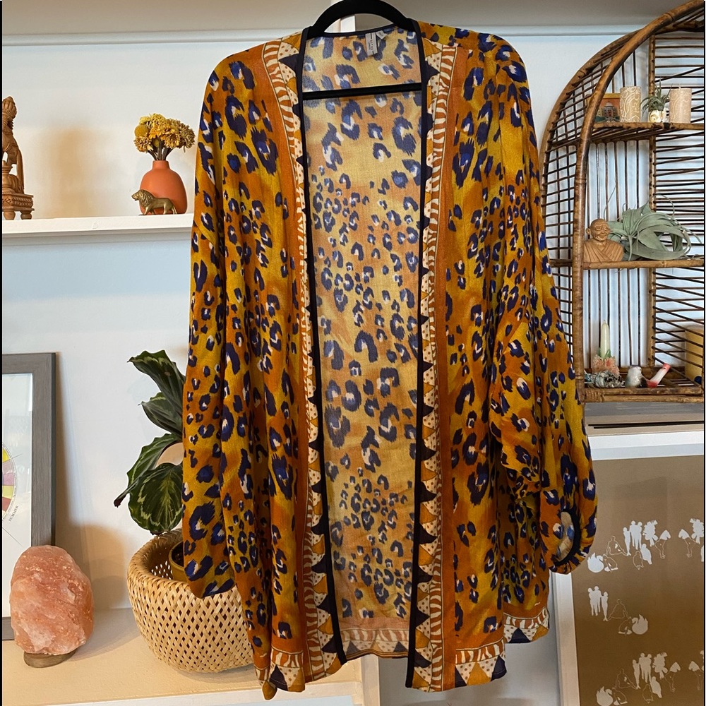 Anthropologie bl^nk Leopard Boho Wrap Kimono Top
